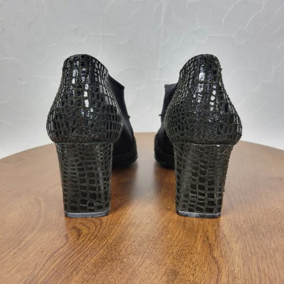 J Renee Women's Shoes 7 Black Leather Reptile Embossed Slip On Block Heel Bootie - Picture 4 of 16